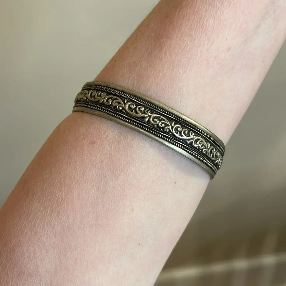 Vintage Silver-Tone Bangle Bracelet from India